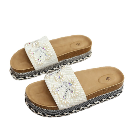 Damen Plattform-Pantoletten mit floralem Design und rutschfester Sohle EB