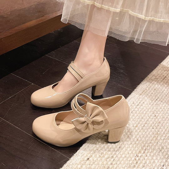 Damen elegante Mary Jane Pumps mit Schleifenakzent EB
