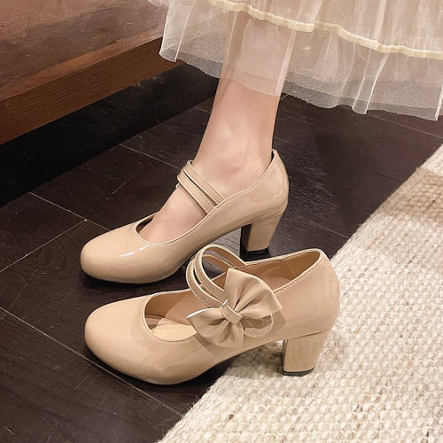 Damen elegante Mary Jane Pumps mit Schleifenakzent EB