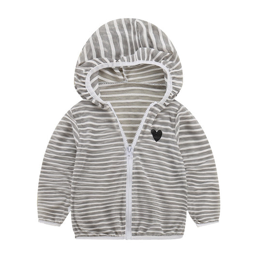 Unisex nan leichte gestreifte Kapuzenjacke mit Reißverschluss für Babys und Kleinkinder EB