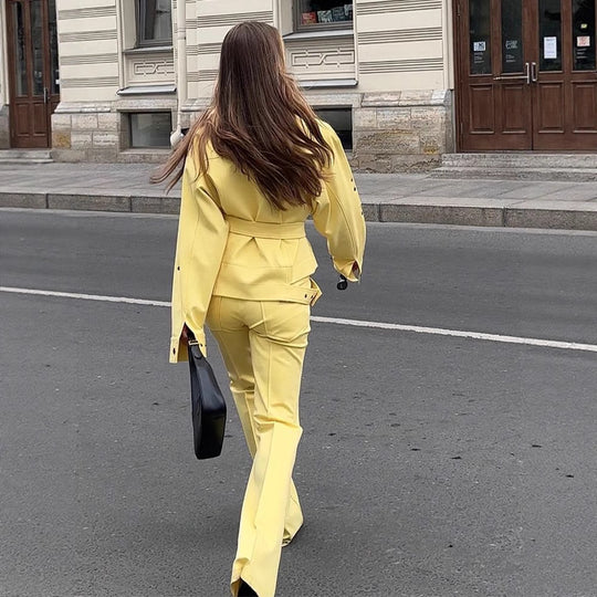 Damen modische Oversized Jacke und Pants Set EB