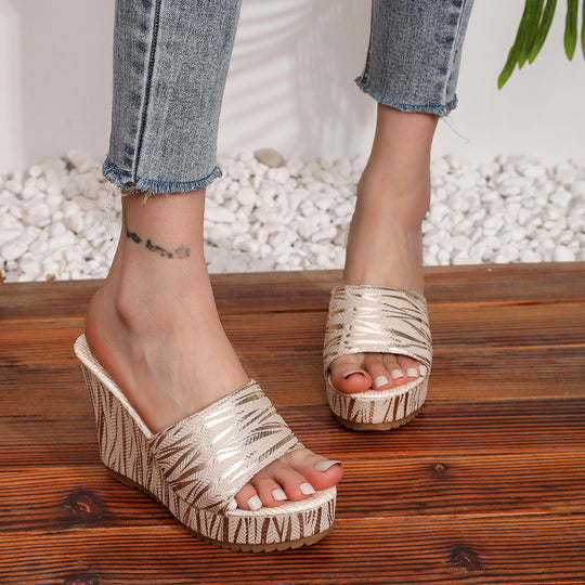 Damen Wedge-Sandalen mit stilvollem Geometrie-Muster und komfortablem Fußbett EB