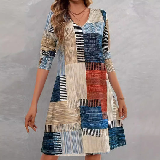 Damen Freizeitkleid mit grafischem Muster und lockerem Schnitt EB