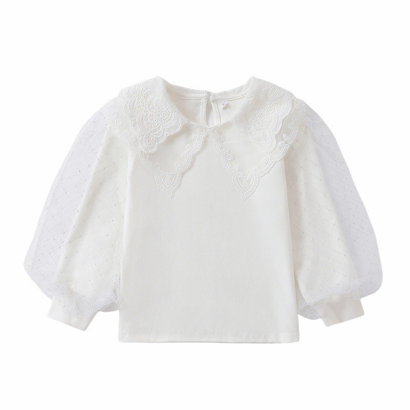 Mädchen Bluse mit romantischen Tüllärmeln und eleganten Spitzenakzenten EB
