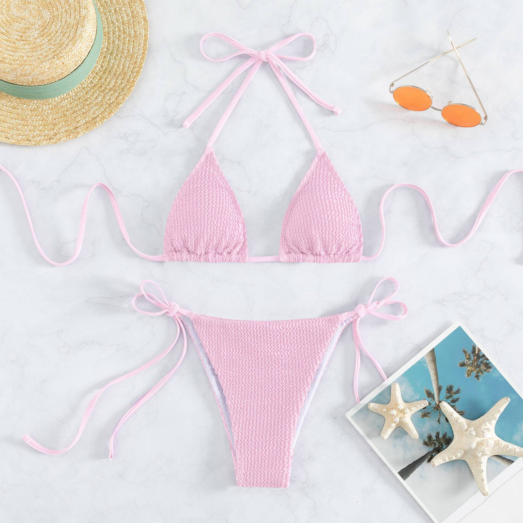 Damen Triangel-Bikini mit raffinierten Bindebändern und strukturiertem Stoff EB