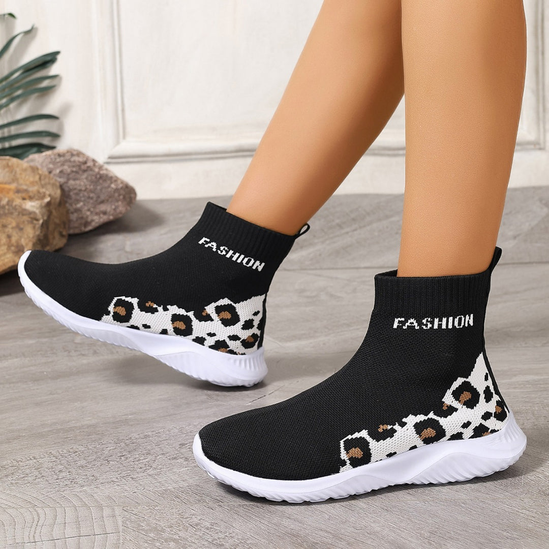 Damen modische Sockensneaker mit animalischem Muster und elastischem Obermaterial EB