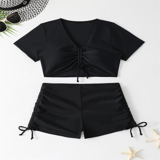 Damen Sportlicher Bikini-Set mit kürzeren Shorts und verstellbarem Oberteil EB