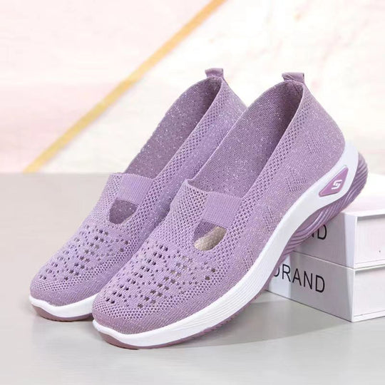 Damen Sportliche Slip-On Sneakers mit atmungsaktivem Strickmaterial EB