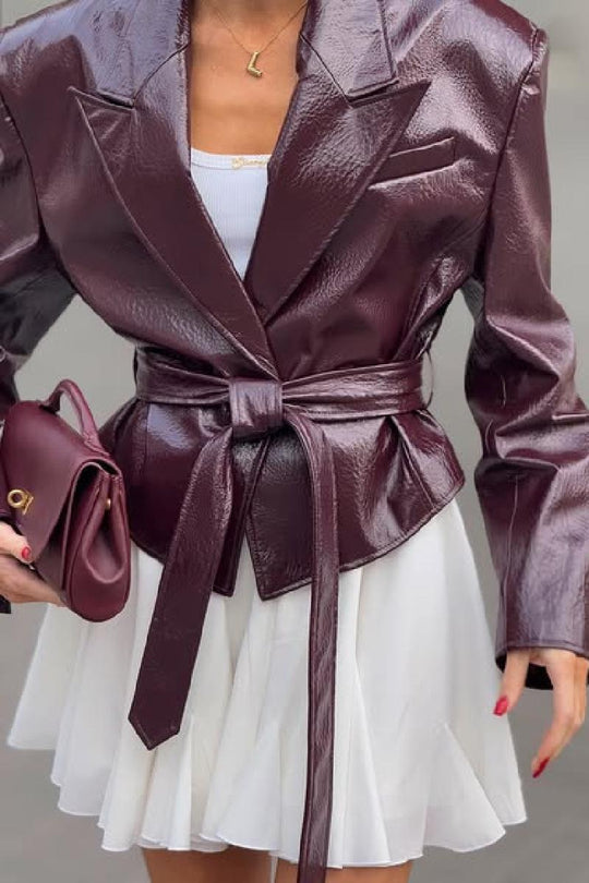 Damen Kunstlederblazer mit taillierbarem Gürtel EB