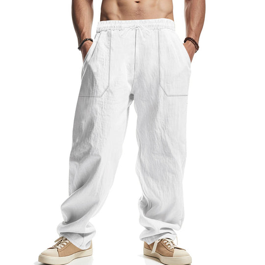 Herren Weite Leinenoptik-Freizeithose mit Elastischem Bund und Aufgesetzten Taschen EB