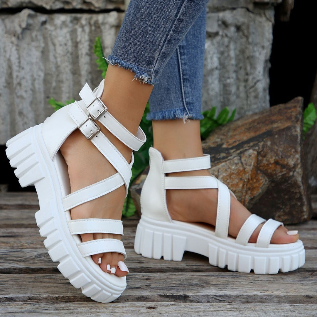Damen Plateausandalen mit verstellbaren Riemen und robustem Profil EB