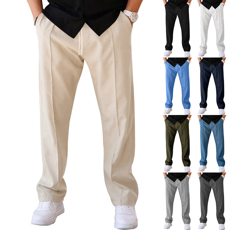 Herren Gerade geschnittene Freizeit-Hose mit Bundzug, Bügelfalte und Eingrifftaschen EB