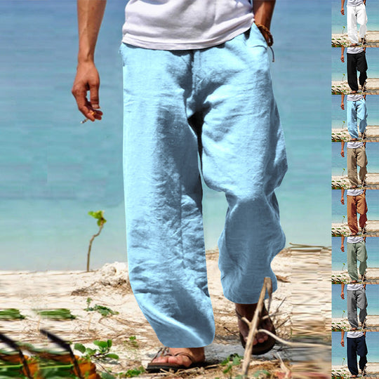 Herren nan lässige Strandhose im Palazzoschnitt aus atmungsaktivem Leinen-Baumwollmix mit Komfortbund EB