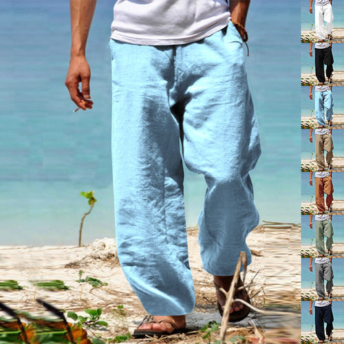 Herren nan lässige Strandhose im Palazzoschnitt aus atmungsaktivem Leinen-Baumwollmix mit Komfortbund EB