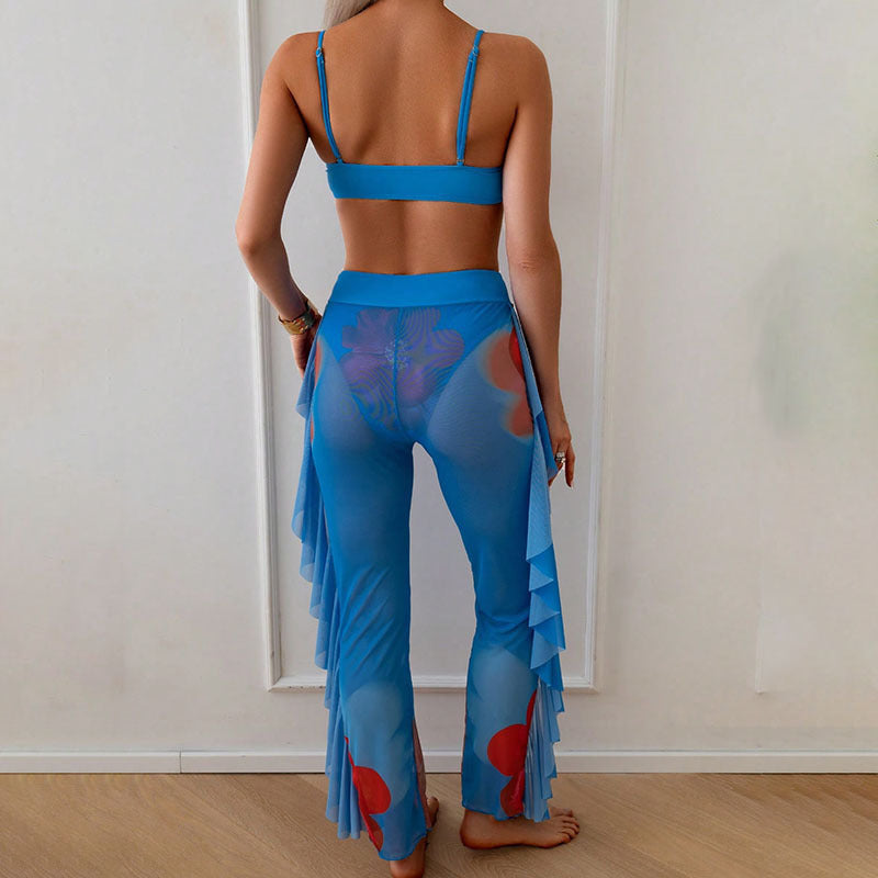 Damen Bikiniset mit Rüschen-Design und durchscheinenden Details EB