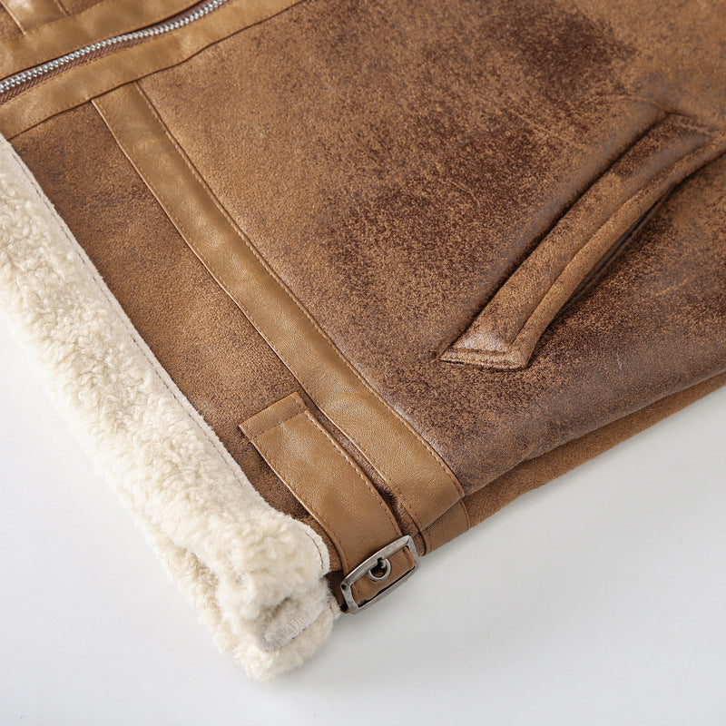 Herren Fliegerjacke mit Lammfellfutter und Vintage Kunstlederoptik EB