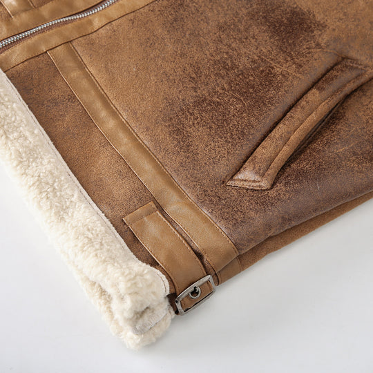 Herren Fliegerjacke mit Lammfellfutter und Vintage Kunstlederoptik EB