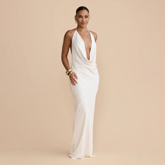 Damen Elegantes Wickelkleid mit schickem Wasserfall-Ausschnitt und perlenverziertem Detail EB