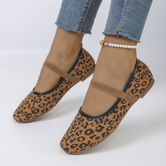 Damen Ballerinas mit elastischem Riemen und modischem Tiermuster EB