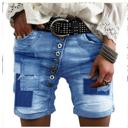 Damen modische Denim-Shorts mit funktionalen Taschen und distressed Akzenten EB