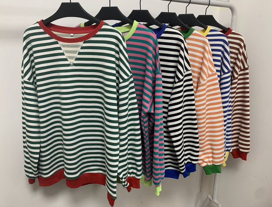 Damen Bequeme Streifenpulli mit Raglanärmeln und elastischen Bündchen EB