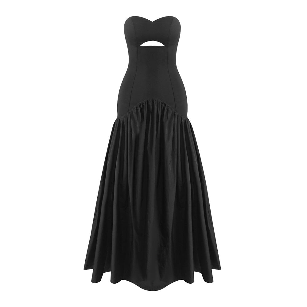 Damen Elegantes Maxikleid mit herzförmigem Ausschnitt und fließendem Rock EB