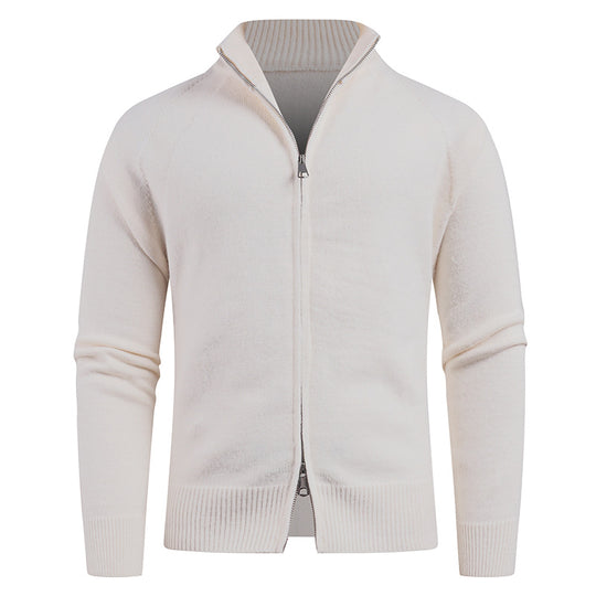 Herren hochwertige Strickjacke mit modernem Reißverschluss und hochgezogenem Kragen EB