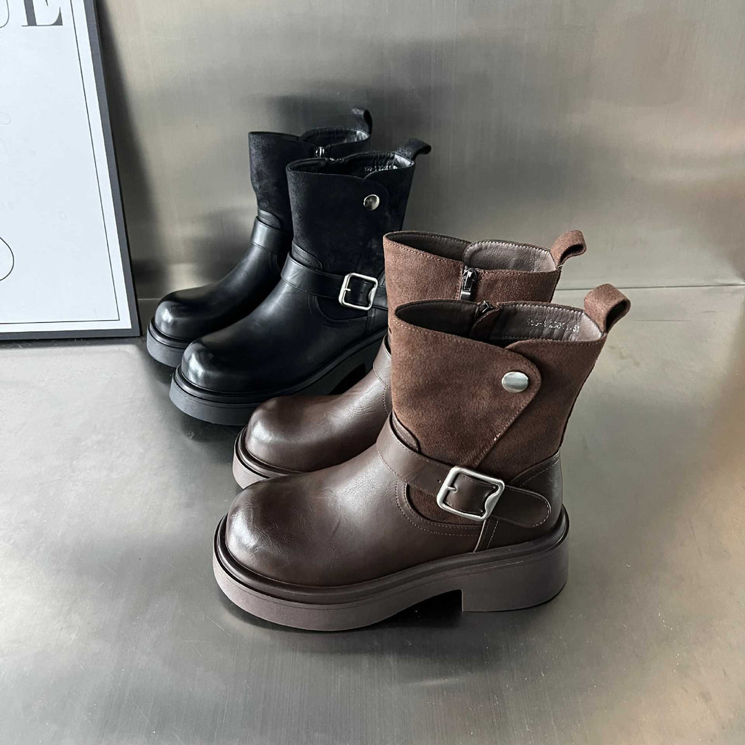Damen Kick-Boots mit modischem Riemen und stabiler Gummisohle EB