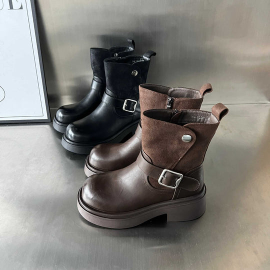 Damen Kick-Boots mit modischem Riemen und stabiler Gummisohle EB