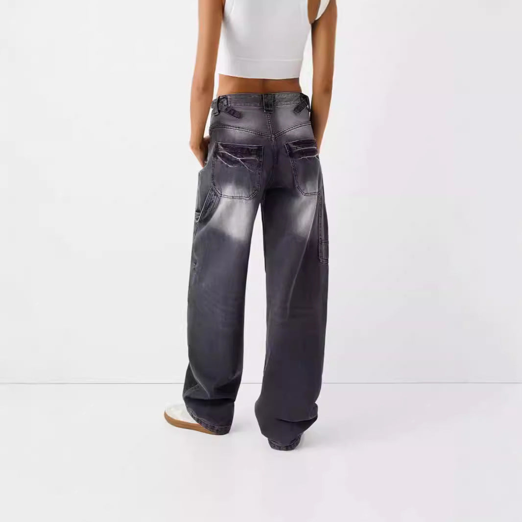 Damen weite High-Waist Jeans mit elegantem Schnitt und lässigem Design EB