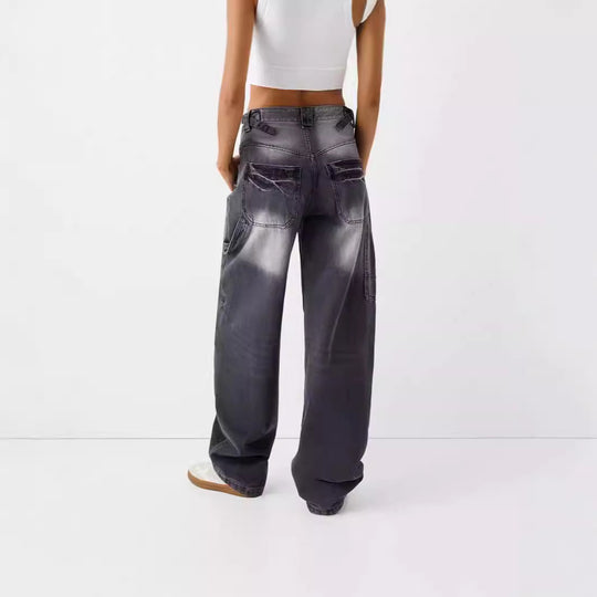 Damen weite High-Waist Jeans mit elegantem Schnitt und lässigem Design EB