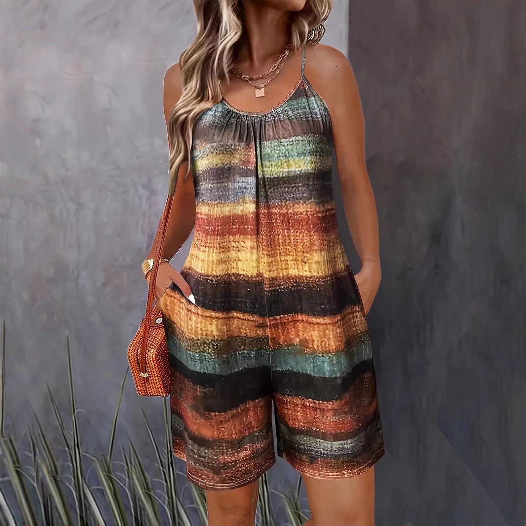 Damen lässiger Jumpsuit mit charakteristischem Streifenmuster und praktischen Taschen EB