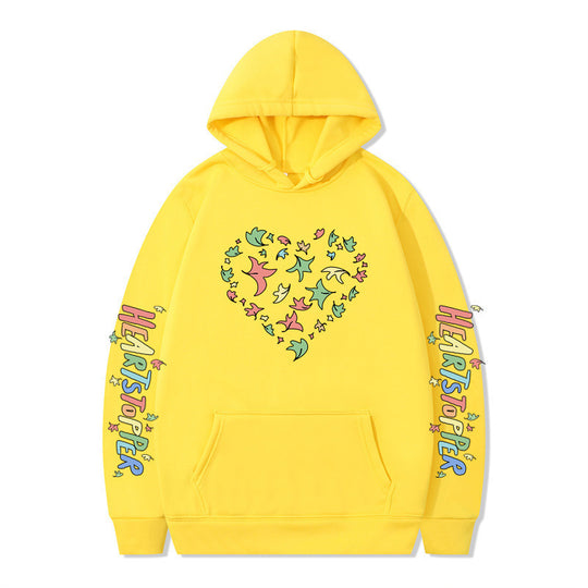Damen Kapuzenpullover mit kreativem Herz- und Blattmotiv EB