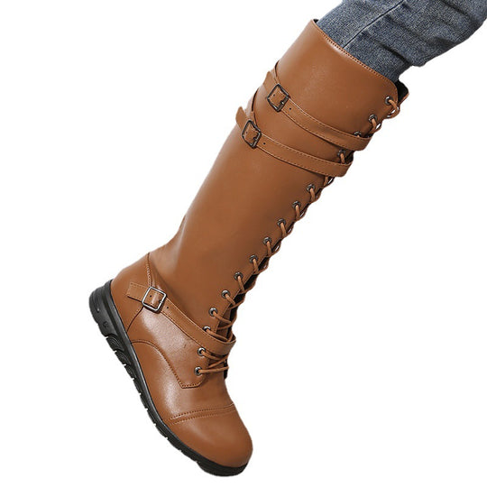 Damen Schnürstiefel mit modischem Riemendesign und robustem Profil EB