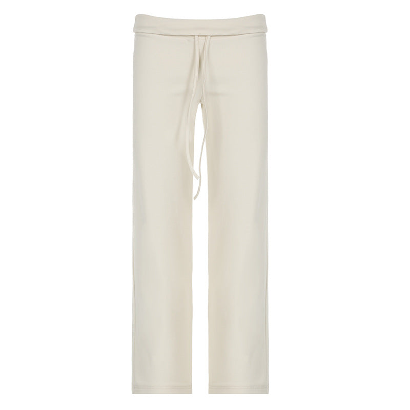 Damen nan weiche Highwaist-Loungehose aus Baumwollmix mit elastischem Komfortbund, Bindekordel und geradem Bein EB