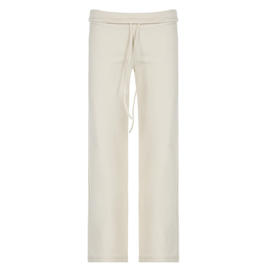 Damen nan weiche Highwaist-Loungehose aus Baumwollmix mit elastischem Komfortbund, Bindekordel und geradem Bein EB