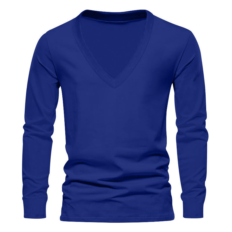 Herren V-Ausschnitt Langarm-T-Shirt mit hochwertigem Baumwollmix und bequemer Passform EB