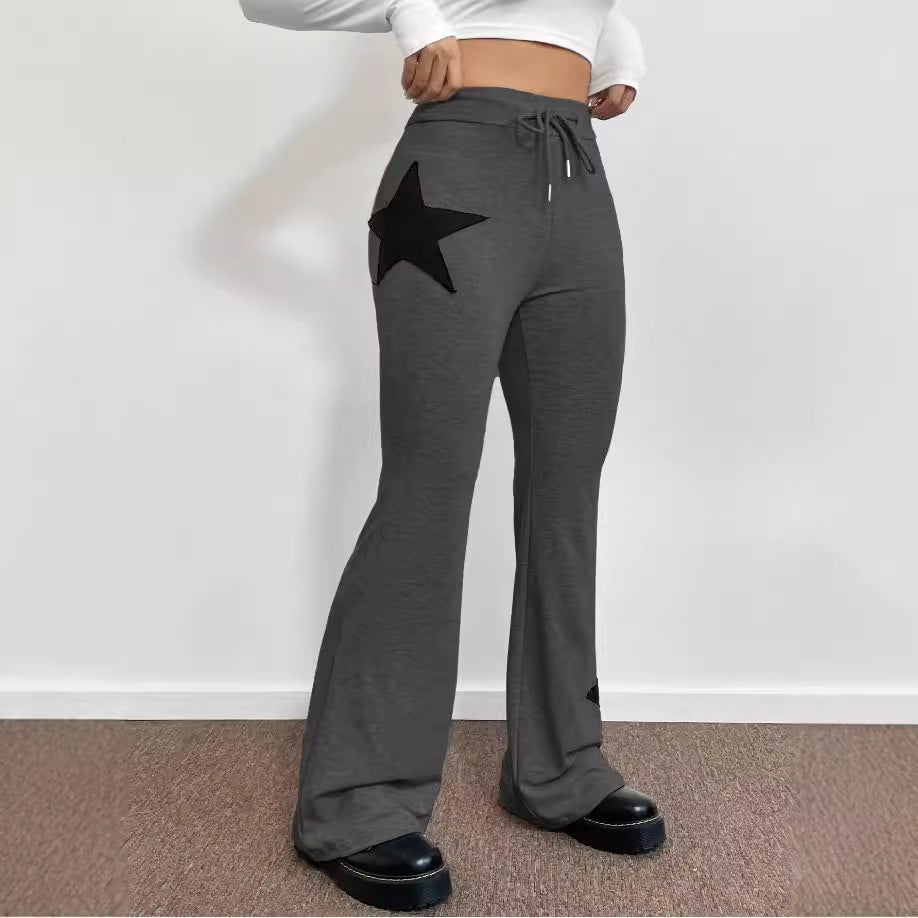 Damen lässige Sweatpants mit weitem Bein und Sternenmotiv EB