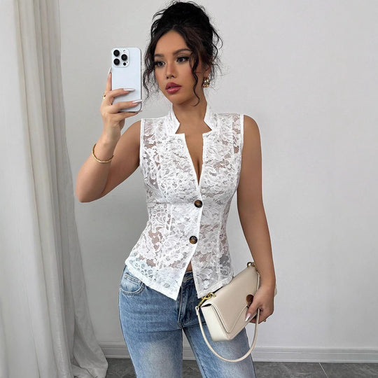 Damen Lace Hemdbluse mit eleganter Knopfleiste EB