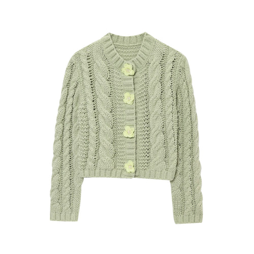 Damen Strickjacke mit floralem Knopfdetail EB