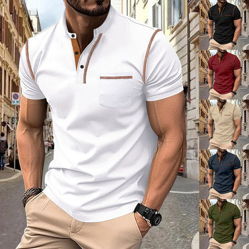 Herren shirt mit modernem Henley-Kragen und praktischen Brusttasche EB