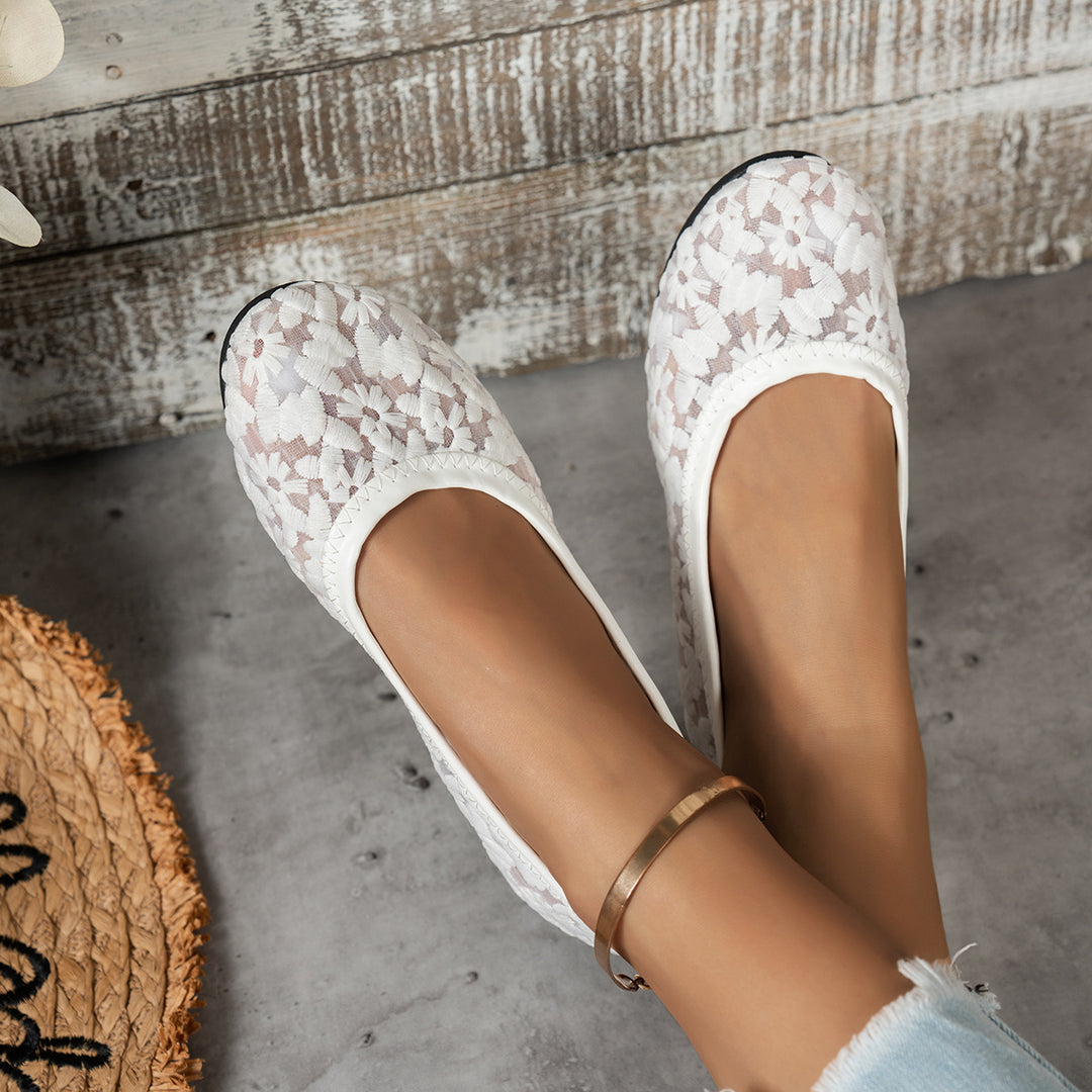Damen Ballerinas mit zartem Häkelmuster und bequemem Fußbett EB