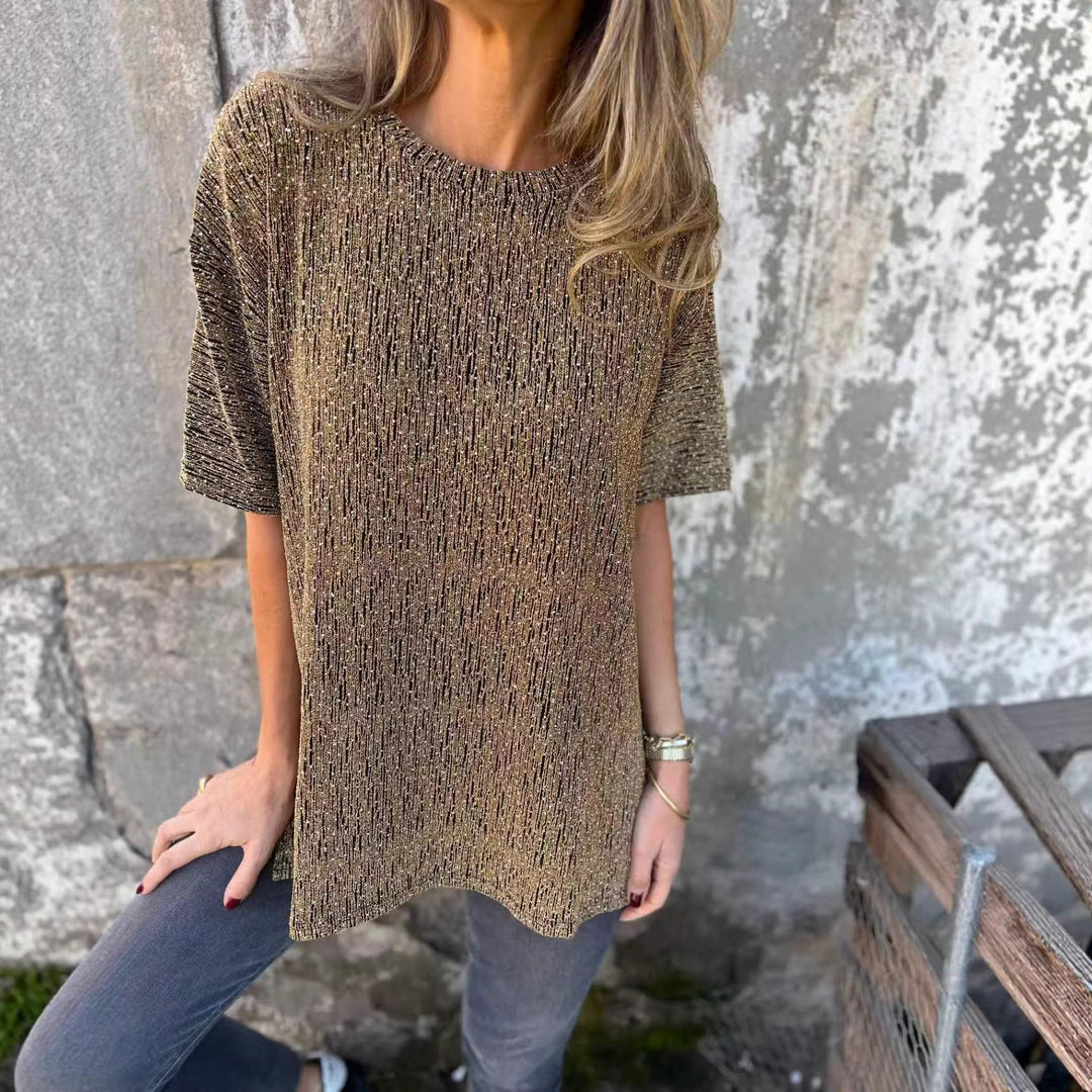 Damen Oversized T-Shirt mit Glitzersteinchen und lässigem Schnitt EB