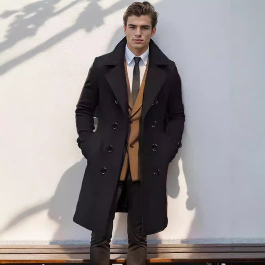 Herren doppelreihiger Wollmantel mit klassischem Schnitt und eleganten Details EB