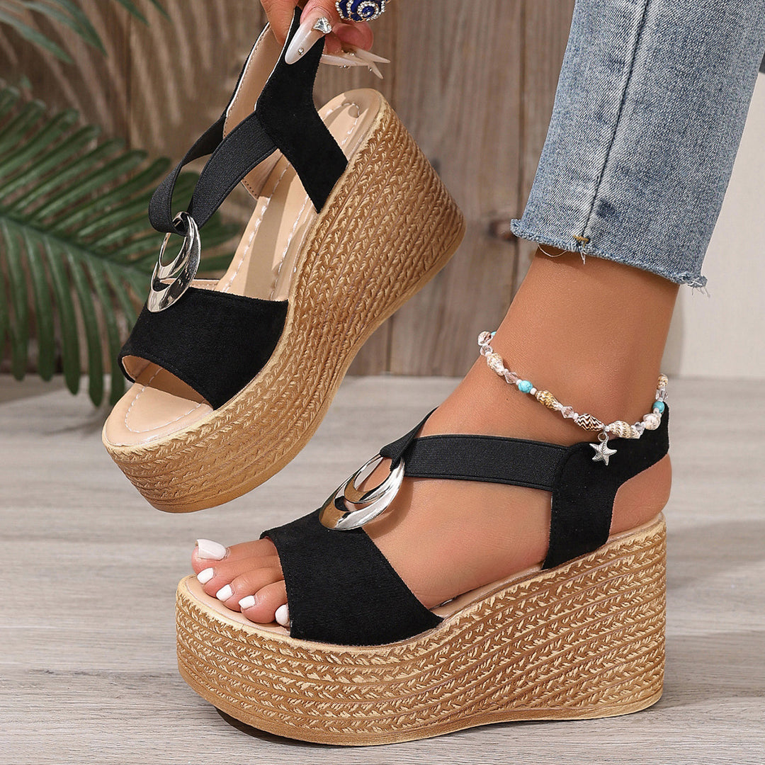 Damen Wedge-Sandalen mit elegantem Riemen und stilvollem Korkabsatz EB