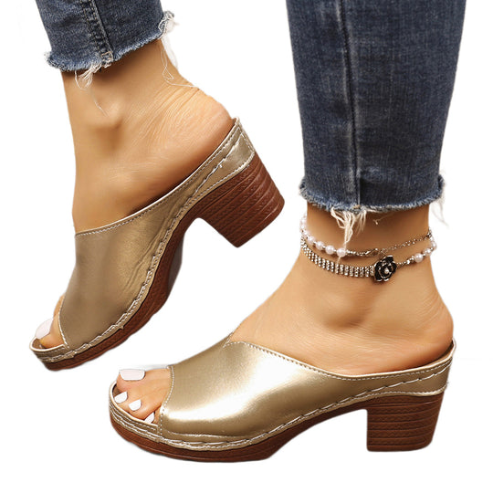 Damen Offene Blockabsatz-Sandalen mit modernen Akzenten EB