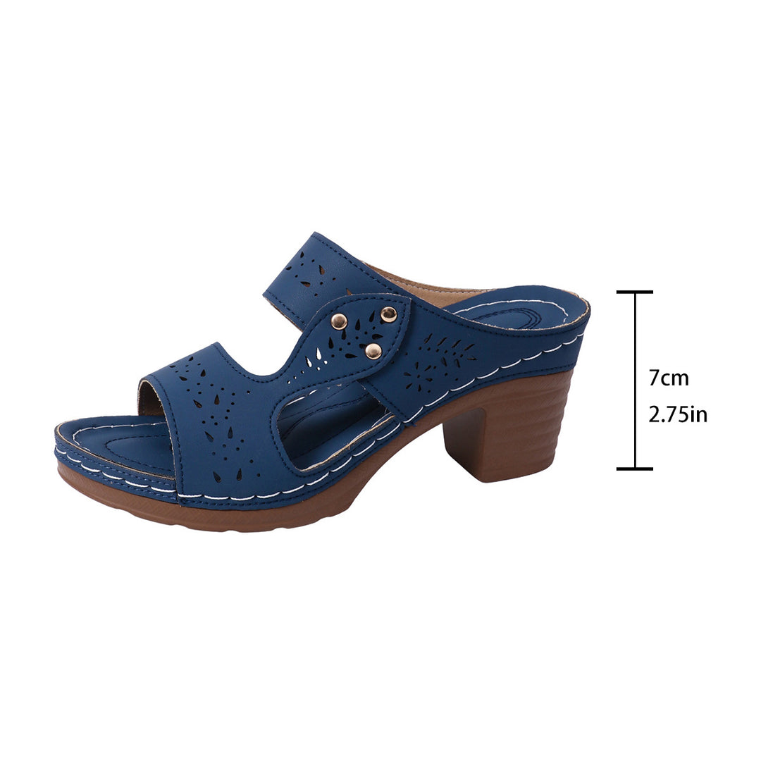 Damen Bequeme Holz-Blockabsatz-Sandaletten mit atmungsaktivem Design EB