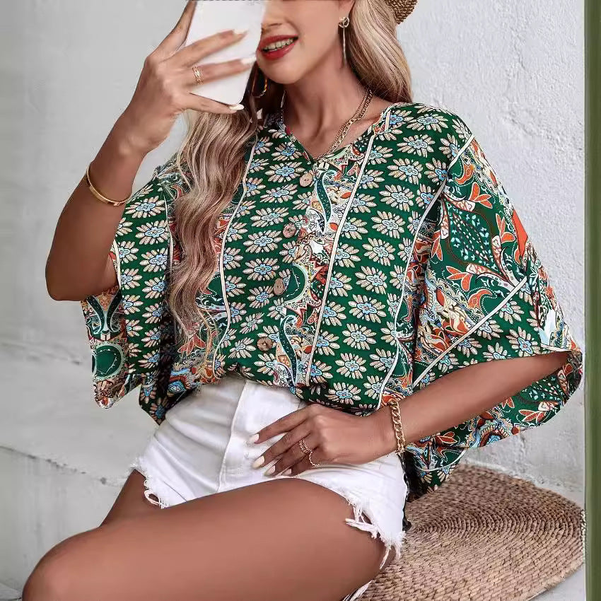 Damen Tunika mit floralem Muster und seitlichen Schlitzen EB