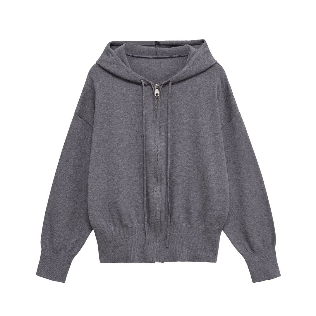 Damen lässige Kapuzenjacke mit Reißverschluss EB