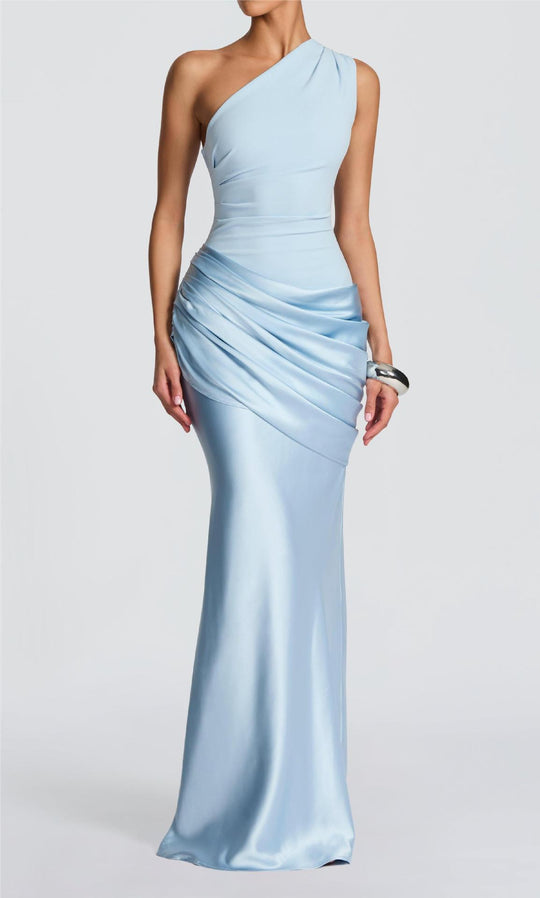 Damen Elegantes One-Shoulder Maxikleid mit raffinierten Drapierungsdetails EB
